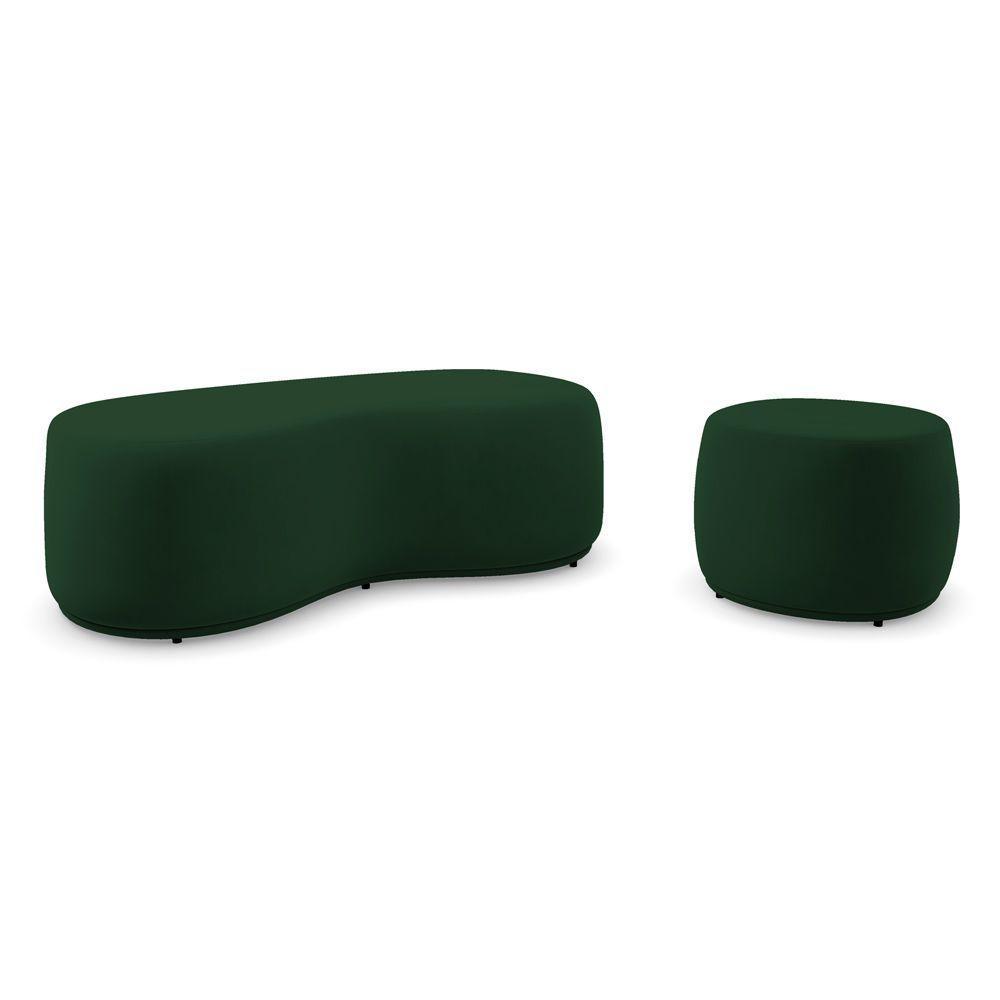 Conjunto 02 Puffs Decorativos Living Aisha Orgânico Veludo Verde Escuro - Desk Design - 1
