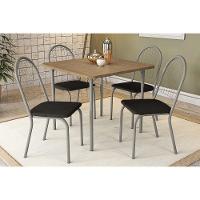 Sala de Jantar Completa Sena c/ Tampo Mairado 90x90cm e 4 Cairas Noruega Cromada - Assento Preto 110 - Kappesberg - 1