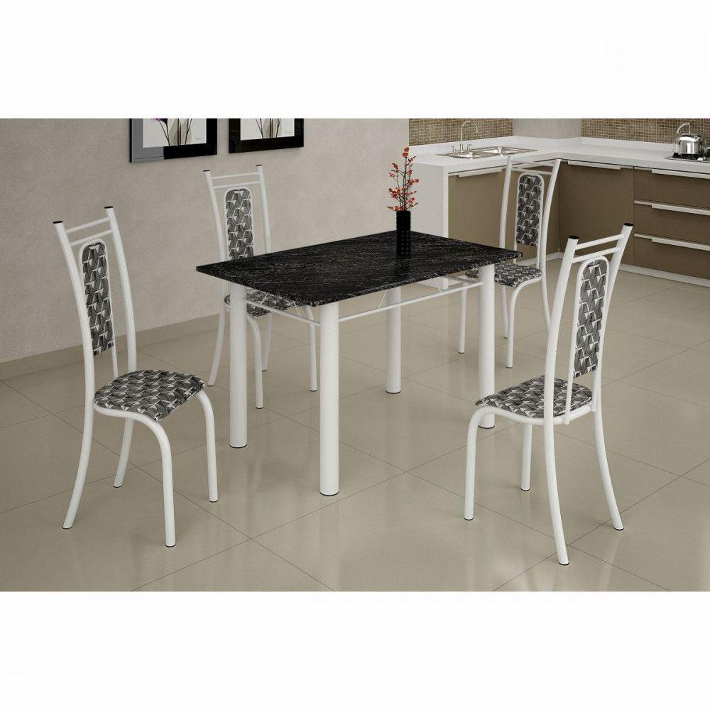 Conjunto De Mesa Paris 1,20m Com 4 Cadeiras Branco Teixeira Branco - 2