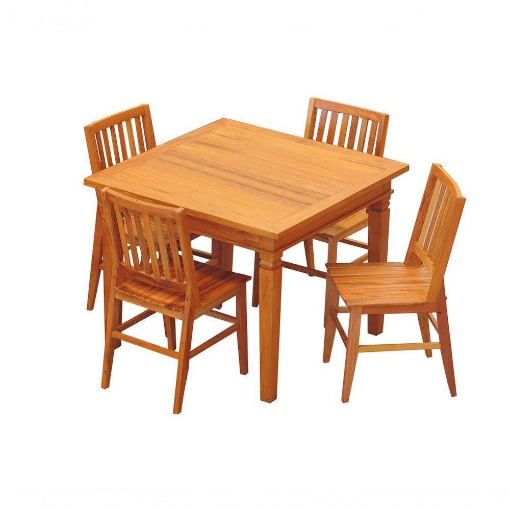 Conjunto Mesa De Jantar 80x80cm 4 Cadeiras Madri Madeira Maciça Natural - 1