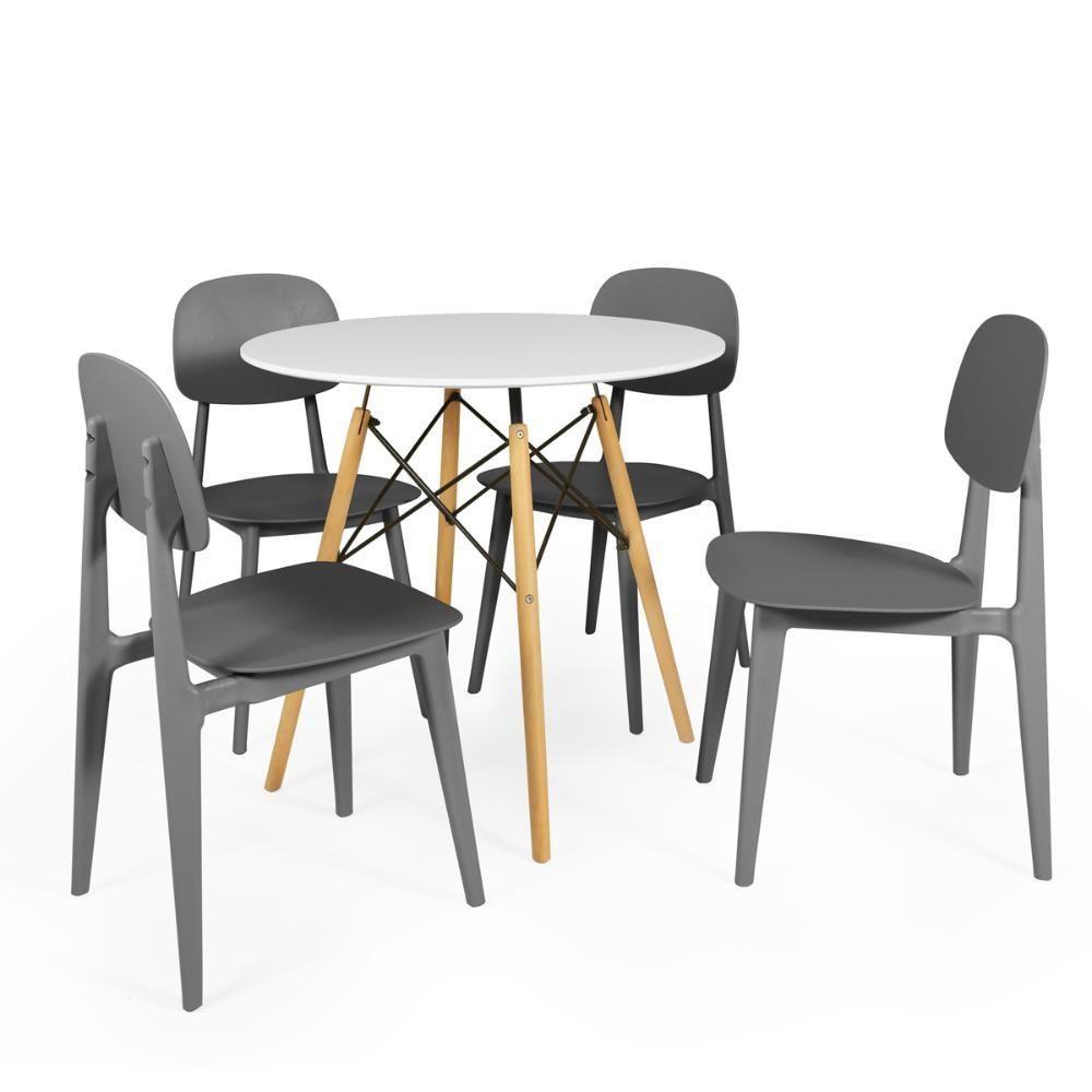 Conjunto Mesa De Jantar Redonda Eiffel Branca 90cm Com 4 Cadeiras Itália - Cinza - 1