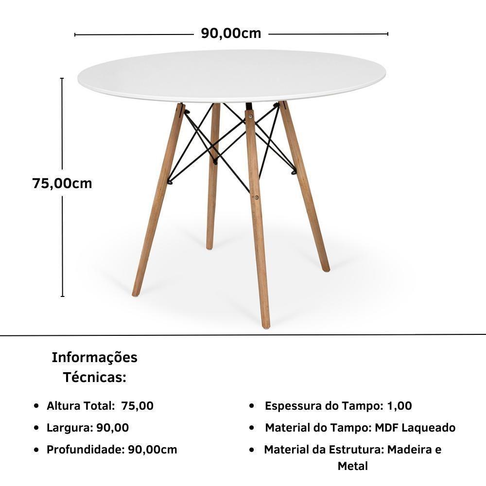 Conjunto Mesa De Jantar Redonda Eiffel Branca 90cm Com 4 Cadeiras Itália - Cinza - 5