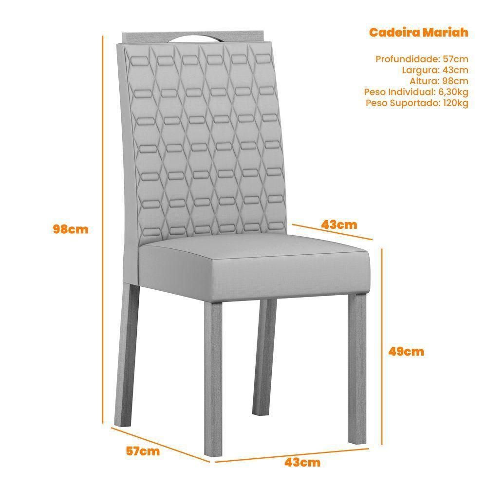 Conjunto Mesa De Jantar 90cm Anitta Tampo Em Mdf Com Vidro E 4 Cadeiras Mariah Ypê Off White - 3
