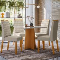 Conjunto Mesa De Jantar 90cm Anitta Tampo Em Mdf Com Vidro E 4 Cadeiras Mariah Ypê Off White - 1