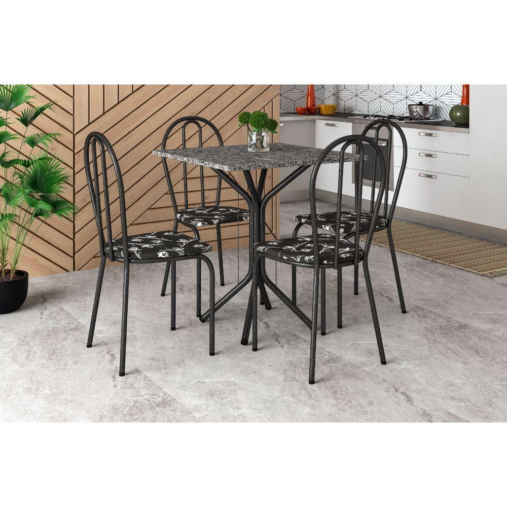 Conjunto Mesa Thais 4 Cadeiras 004 Base Preto Tampo Granito - 1