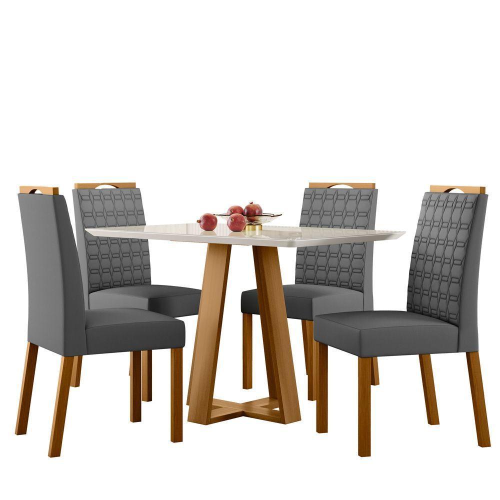 Conjunto Mesa De Jantar 1,20m Lectus Tampo Em Mdf Com Vidro E 4 Cadeiras Mariah Ypê Off White - 6