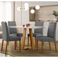 Conjunto Mesa De Jantar 1,20m Lectus Tampo Em Mdf Com Vidro E 4 Cadeiras Mariah Ypê Off White - 1
