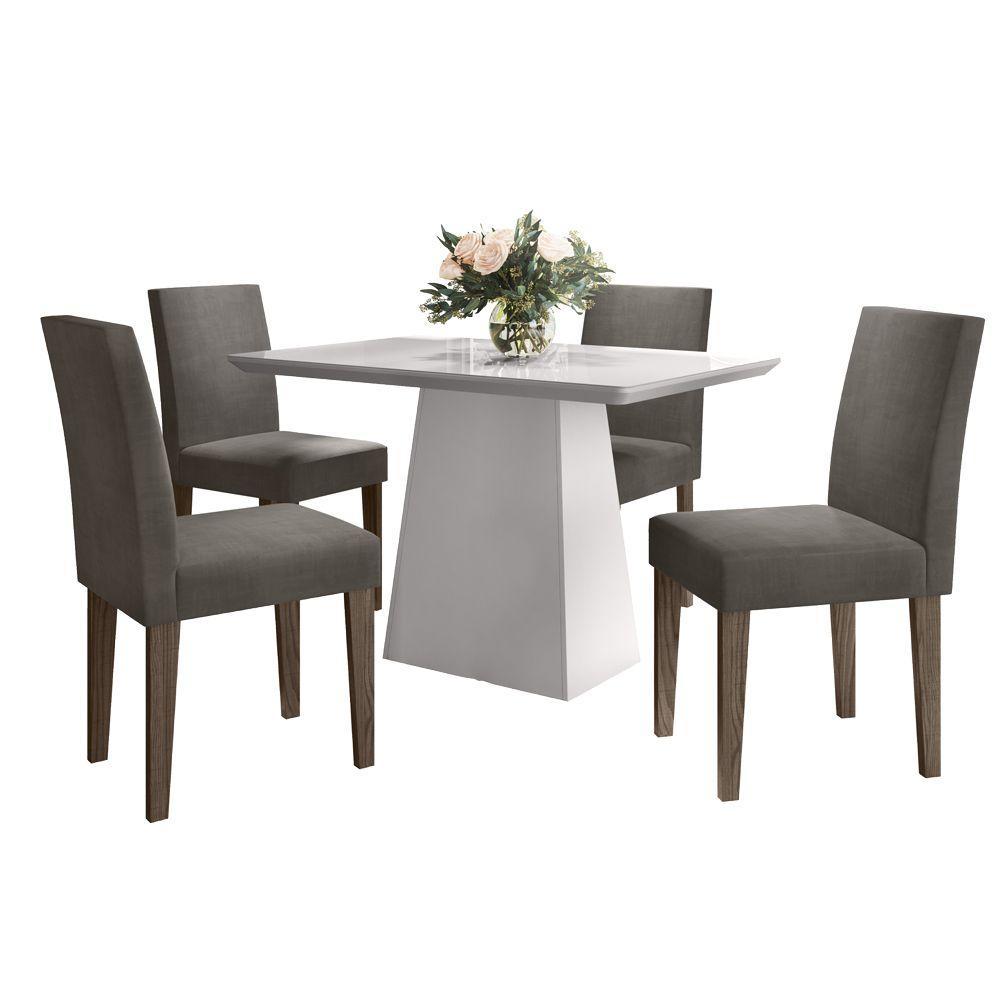 Mesa Jantar 1,20m 4 Cadeiras Off white Castanho Vl01 - 4