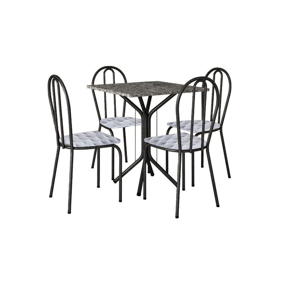 Conjunto Mesa Thais 4 Cadeiras 004 Base Preto Tampo Granito - 1