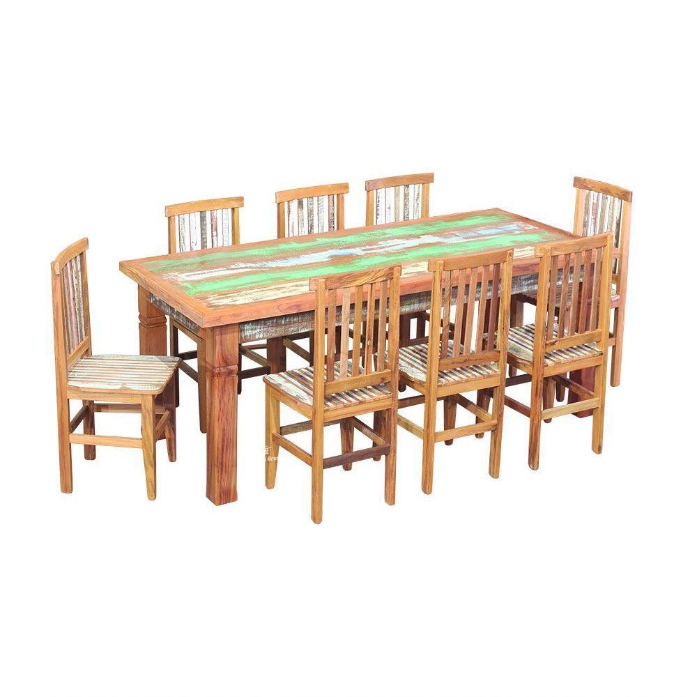 Conjunto Mesa De Jantar 2m 8 Cadeiras Mineira Madeira Maciça Pátina - 1