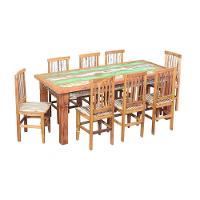 Conjunto Mesa De Jantar 2m 8 Cadeiras Mineira Madeira Maciça Pátina - 1