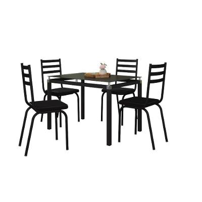 Conjunto De Mesa Malva 107Cm 4 Cadeiras 118 Tampo Em Vidro