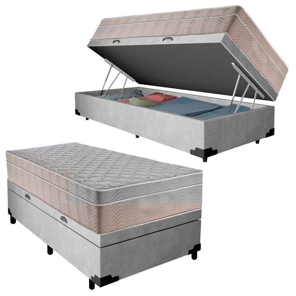 Cama Box Baú Suede Solteiro + Colchão Sereneprime Molas Ensacadas 88x188x69 Cor:cinza - 1