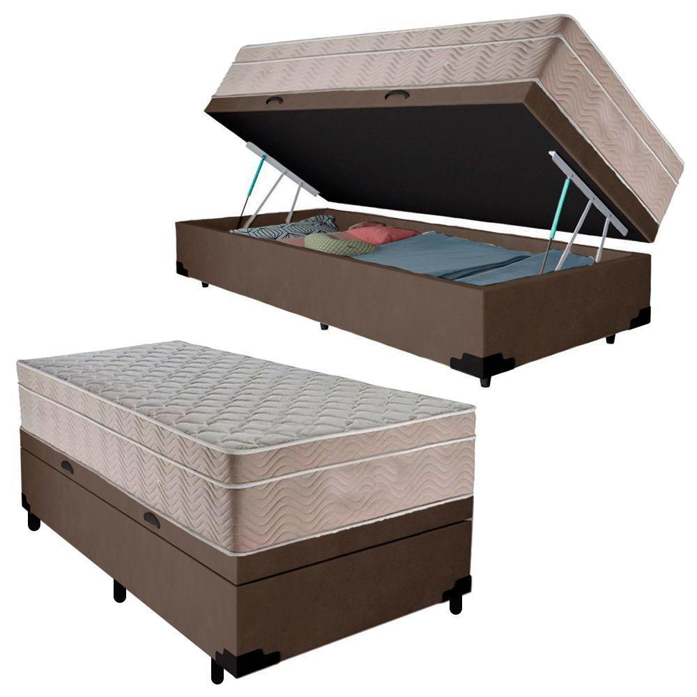 Cama Box Baú Suede Solteiro + Colchão Sereneprime Molas Ensacadas 88x188x69 Cor:marrom - 1