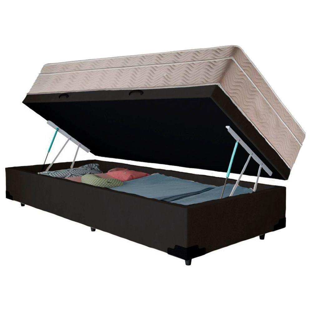 Cama Box Baú Suede Solteiro + Colchão Sereneprime Molas Ensacadas 88x188x69 Cor:preto - 2