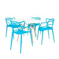 Conjunto Mesa De Jantar Redonda Eiffel Branca 120cm Com 4 Cadeiras Allegra - Azul - 1