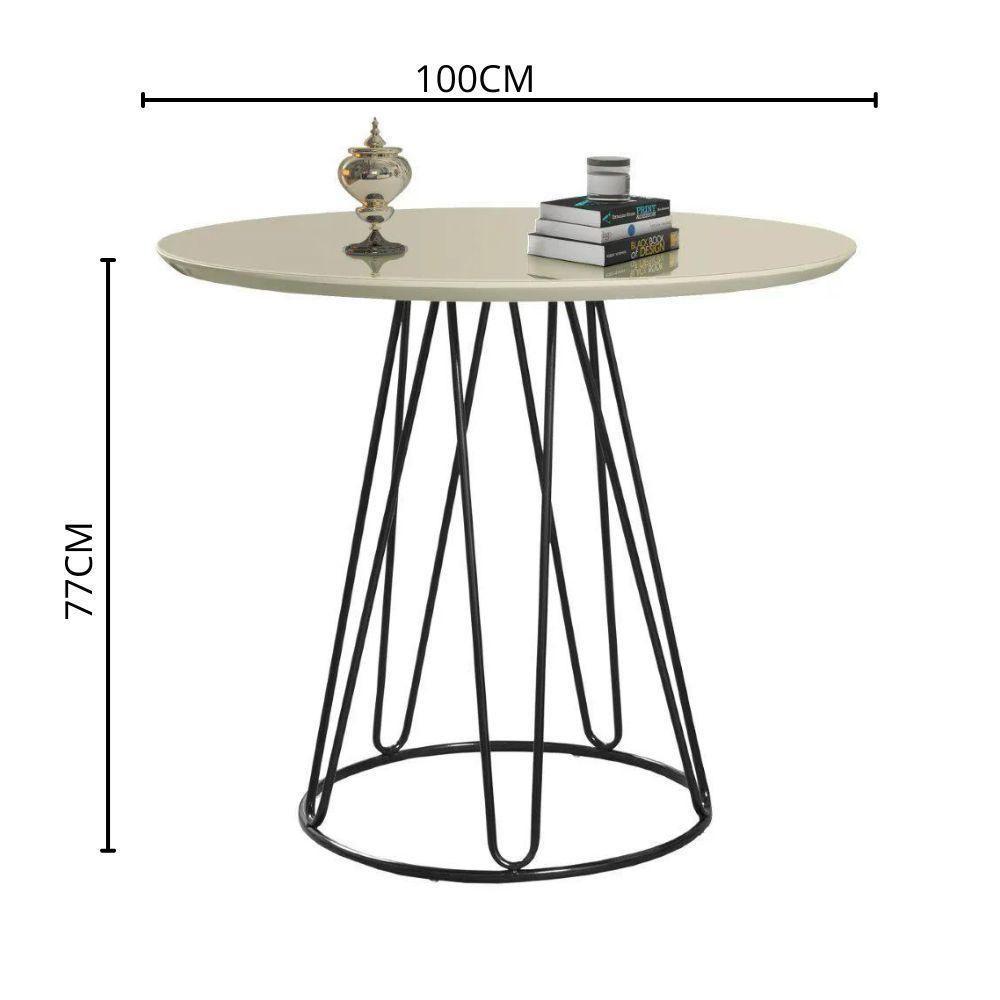 Conjunto Sala De Jantar Rubi Off White Com 4 Cadeiras Cristal Couro Pérola Base Preto - 2