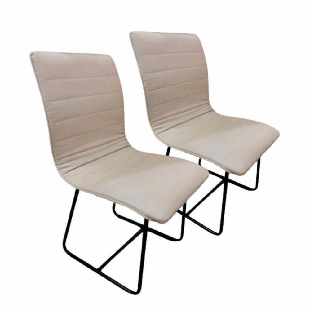 Conjunto Sala De Jantar Rubi Off White Com 4 Cadeiras Cristal Couro Pérola Base Preto - 4