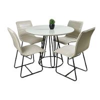 Conjunto Sala De Jantar Rubi Off White Com 4 Cadeiras Cristal Couro Pérola Base Preto - 1