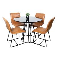 Conjunto Sala De Jantar Rubi Preto Com 4 Cadeiras Cristal Couro Caramelo Base Preto - 1