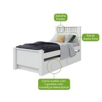 Cama Solteiro Bibox 2 Gavetas Athenas - Lopas Branco - 2