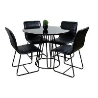 Conjunto Sala De Jantar Rubi Preto Com 4 Cadeiras Cristal Couro Preto Base Preto - 1