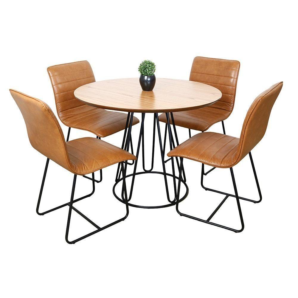 Conjunto Sala De Jantar Rubi Cinamomo Com 4 Cadeiras Cristal Couro Caramelo Base Preto - 1