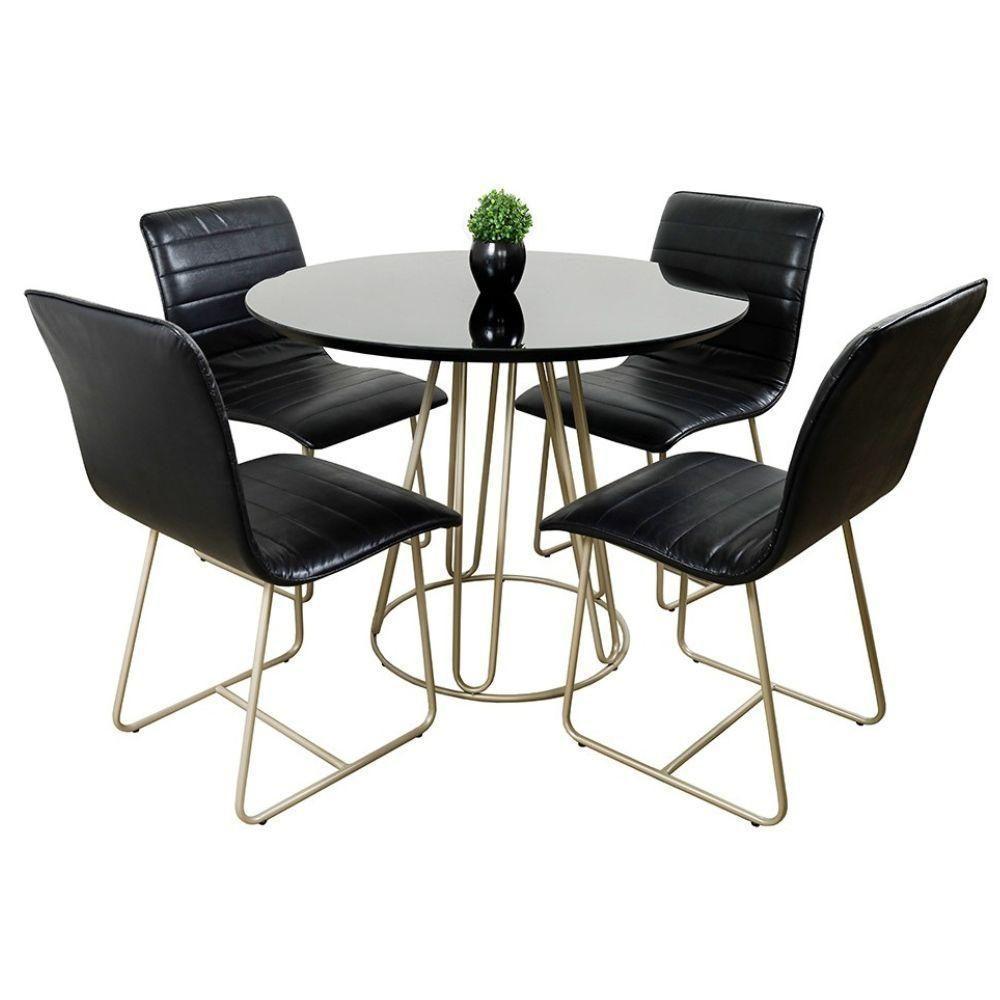Conjunto Sala De Jantar Rubi Preto Com 4 Cadeiras Cristal Couro Preto Base Champanhe - 1