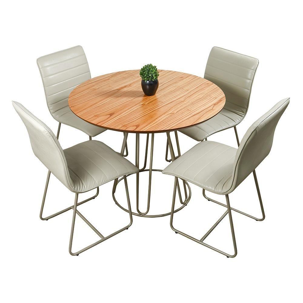 Conjunto Sala De Jantar Rubi Cinamono Com 4 Cadeiras Cristal Couro Pérola E Metal Champanhe - 3