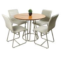 Conjunto Sala De Jantar Rubi Cinamono Com 4 Cadeiras Cristal Couro Pérola E Metal Champanhe - 1