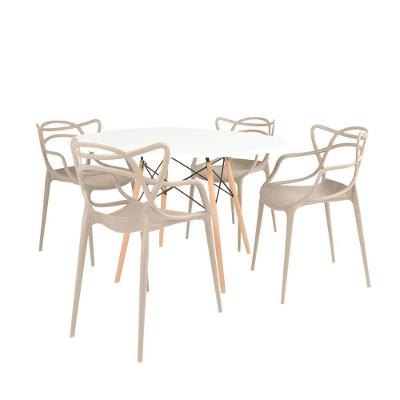 Conjunto Mesa De Jantar Redonda Eiffel Branca 120cm Com 4 Cadeiras Allegra - Nude