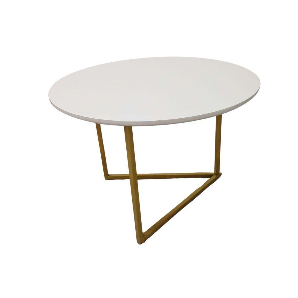 Mesa De Centro Redonda Jade Base De Ferro Estilo Industrial - 1