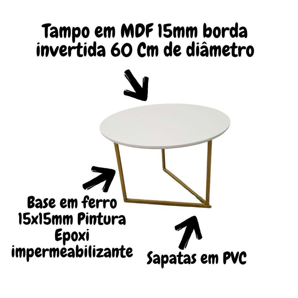 Mesa De Centro Redonda Jade Base De Ferro Estilo Industrial - 4