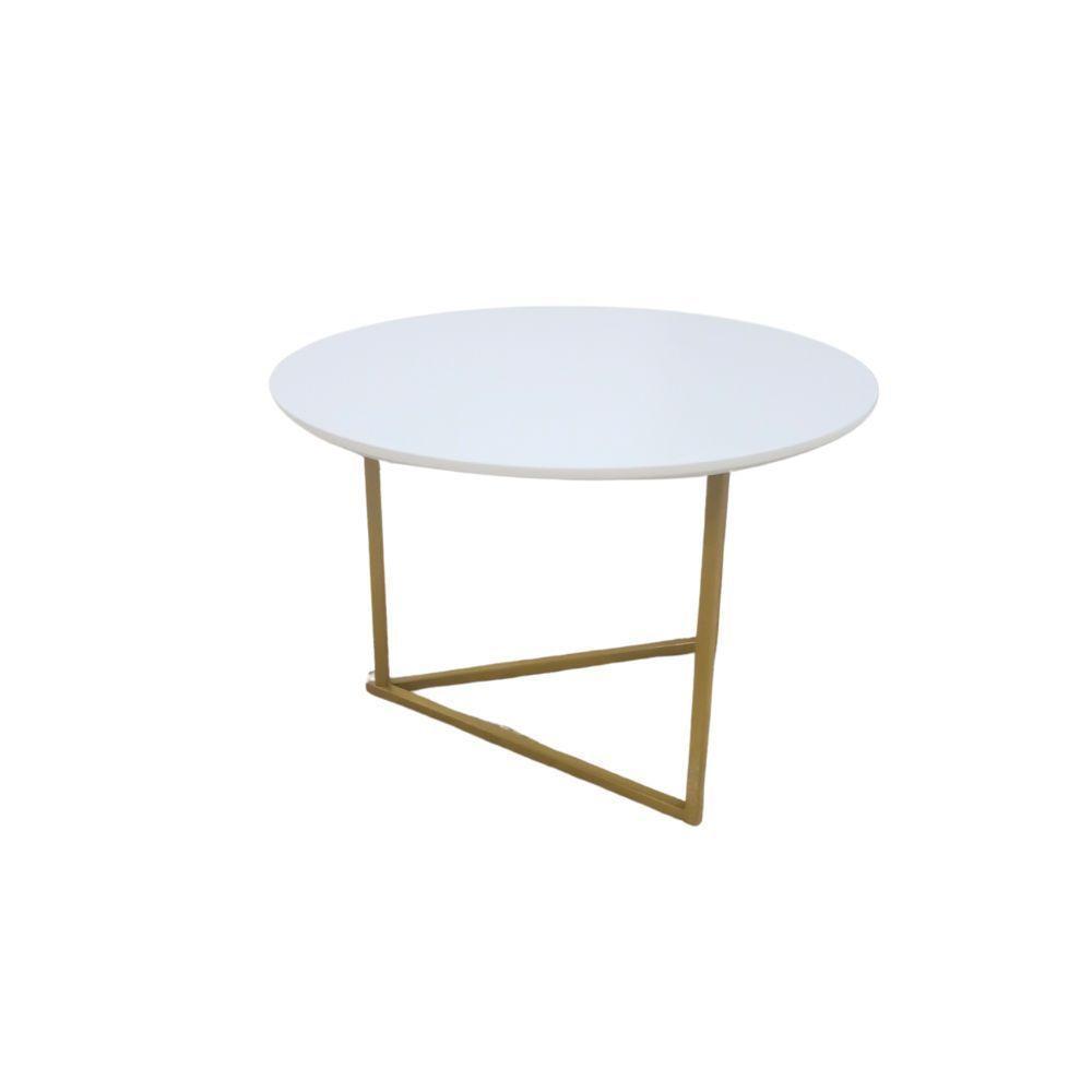 Mesa De Centro Redonda Jade Base De Aço Dourado Tampo Branco - 1