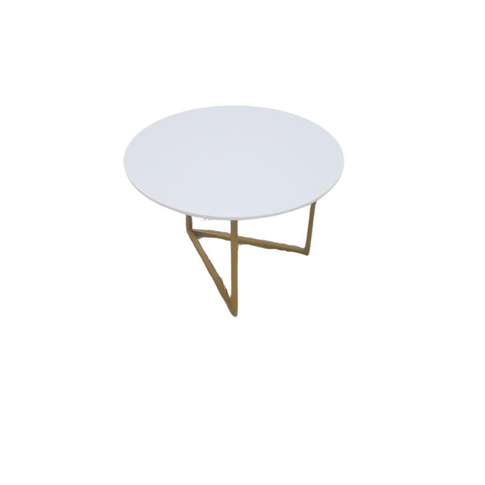 Mesa De Centro Redonda Jade Base De Aço Dourado Tampo Branco - 2