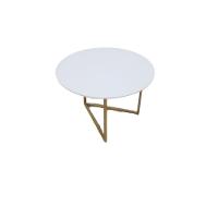 Mesa De Centro Redonda Jade Base De Aço Dourado Tampo Branco - 2