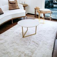 Mesa De Centro Redonda Jade Base De Aço Dourado Tampo Branco