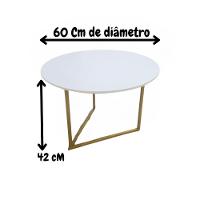 Mesa De Centro Redonda Jade Base De Aço Dourado Tampo Branco - 6