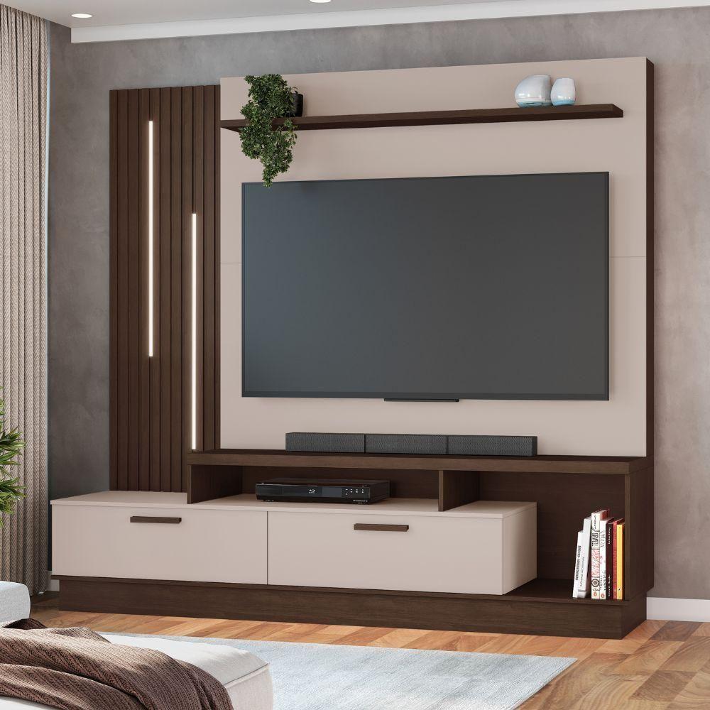 Home Despertar Com Detalhe Ripado E Led Tv Até 65 Polegadas Café Off White - 3