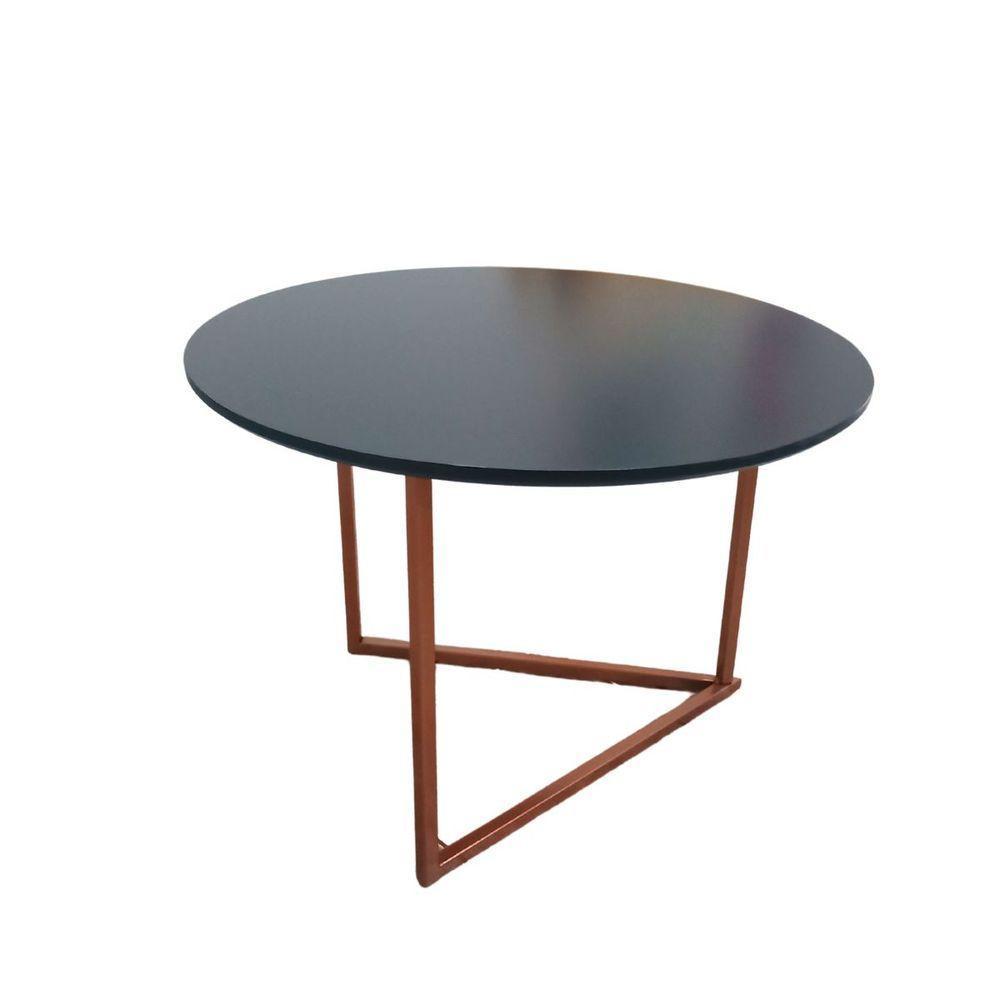 Mesa De Centro Jade Base De Aço Cobre Industrial - 1
