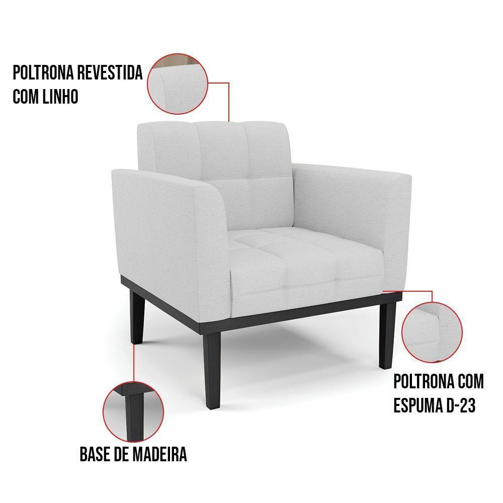 Poltrona Base De Madeira Fixa Preto Elisa Linho D03 - D'rossi Cor A05 Cinza - 2