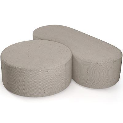 Kit Puff Redondo Lola E Puff Recamier Orgânico Orbit W01 Linho Bege - Lyam Decor