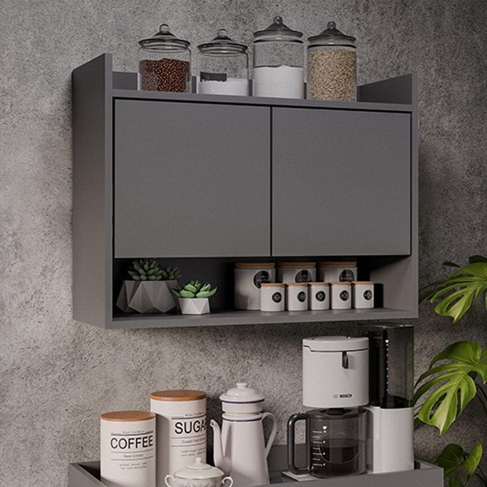 Armário De Cozinha Aéreo 70,5 Cm Com Nicho Colin Grafite M12 - D'rossi - 4