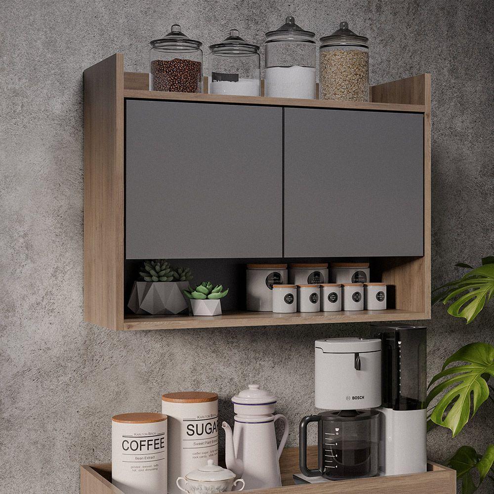 Armário De Cozinha Aéreo 70,5 Cm 2p Com Nicho Colin Freijó/grafite M12 - D'rossi - 4