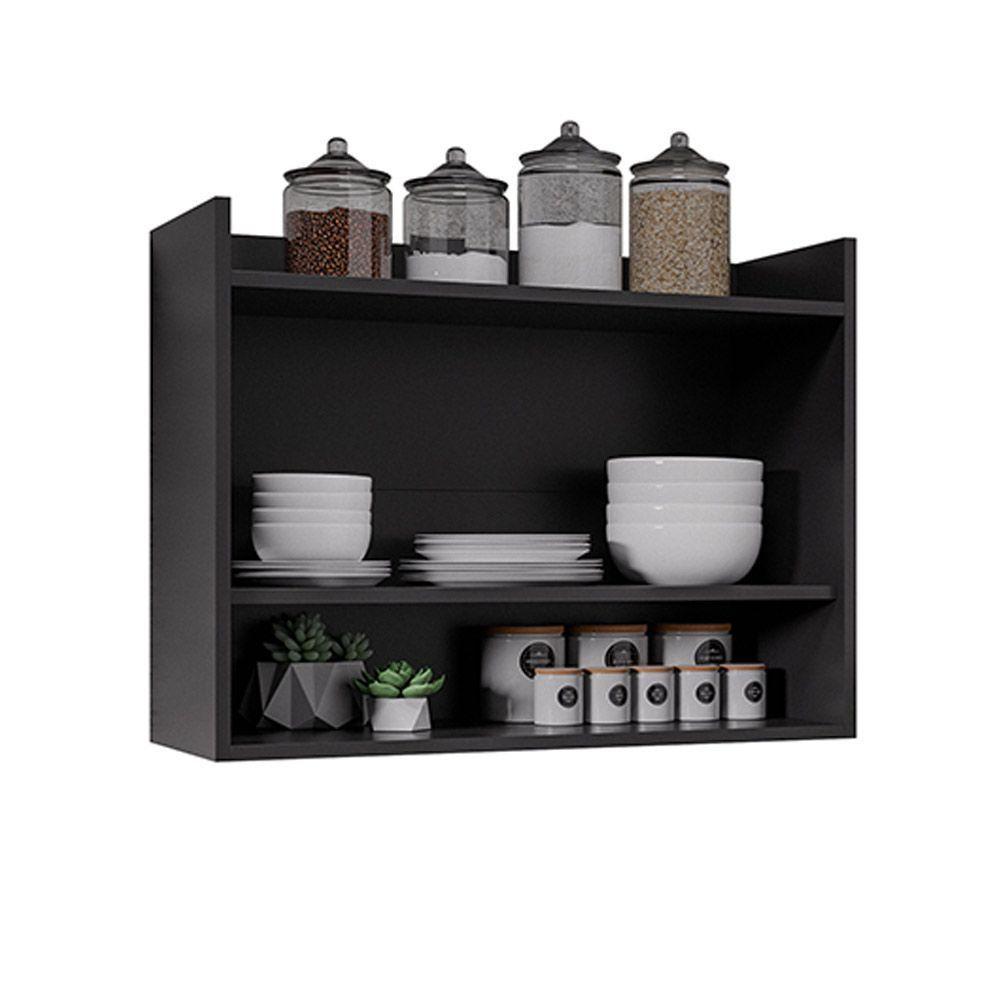 Armário De Cozinha Aéreo 70,5 Cm Com Nicho Colin Preto M12 - D'rossi - 3