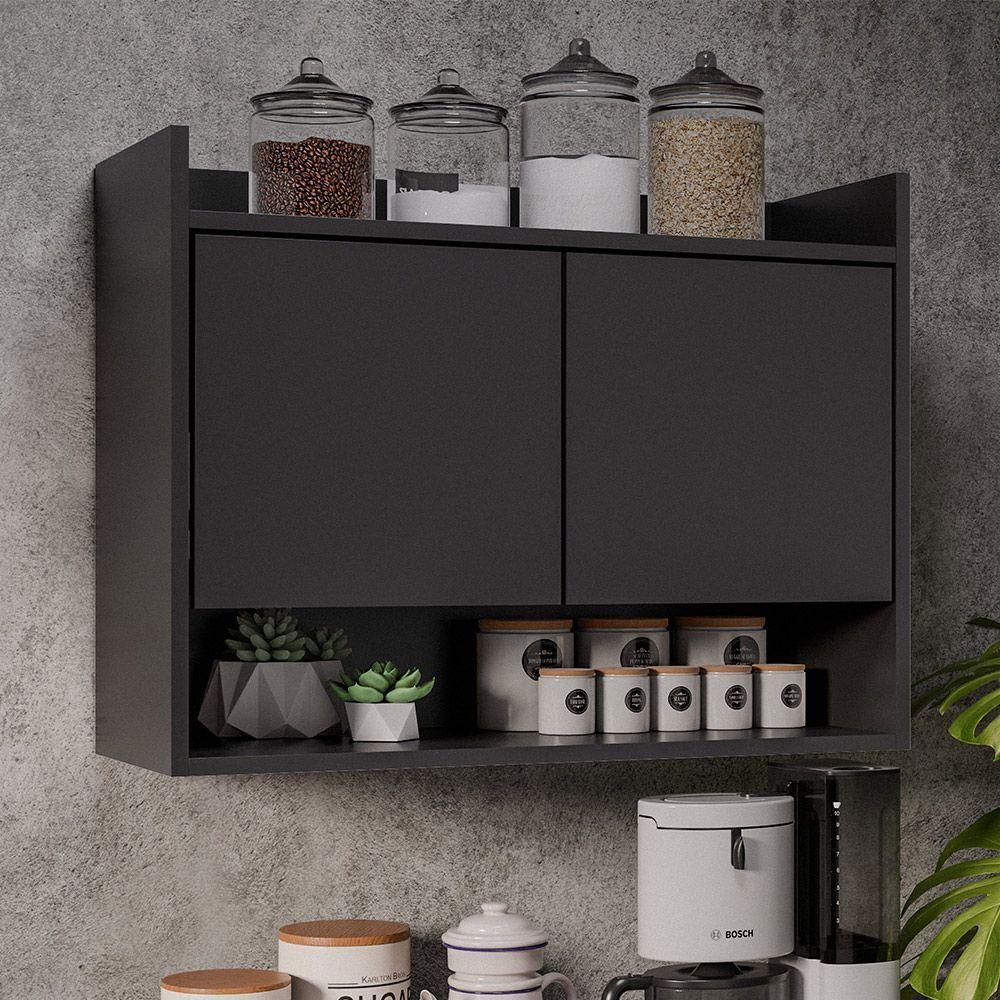 Armário De Cozinha Aéreo 70,5 Cm Com Nicho Colin M12 - D'rossi Cor Preto - 4