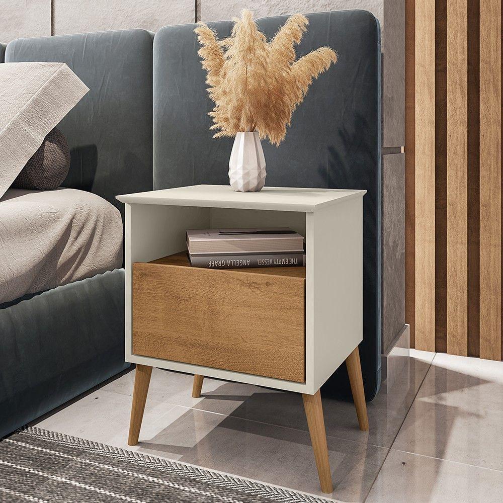 Mesa De Cabeceira Kit 2 45cm 1 Gaveta Caribe B02 Off White-naturalle - 6