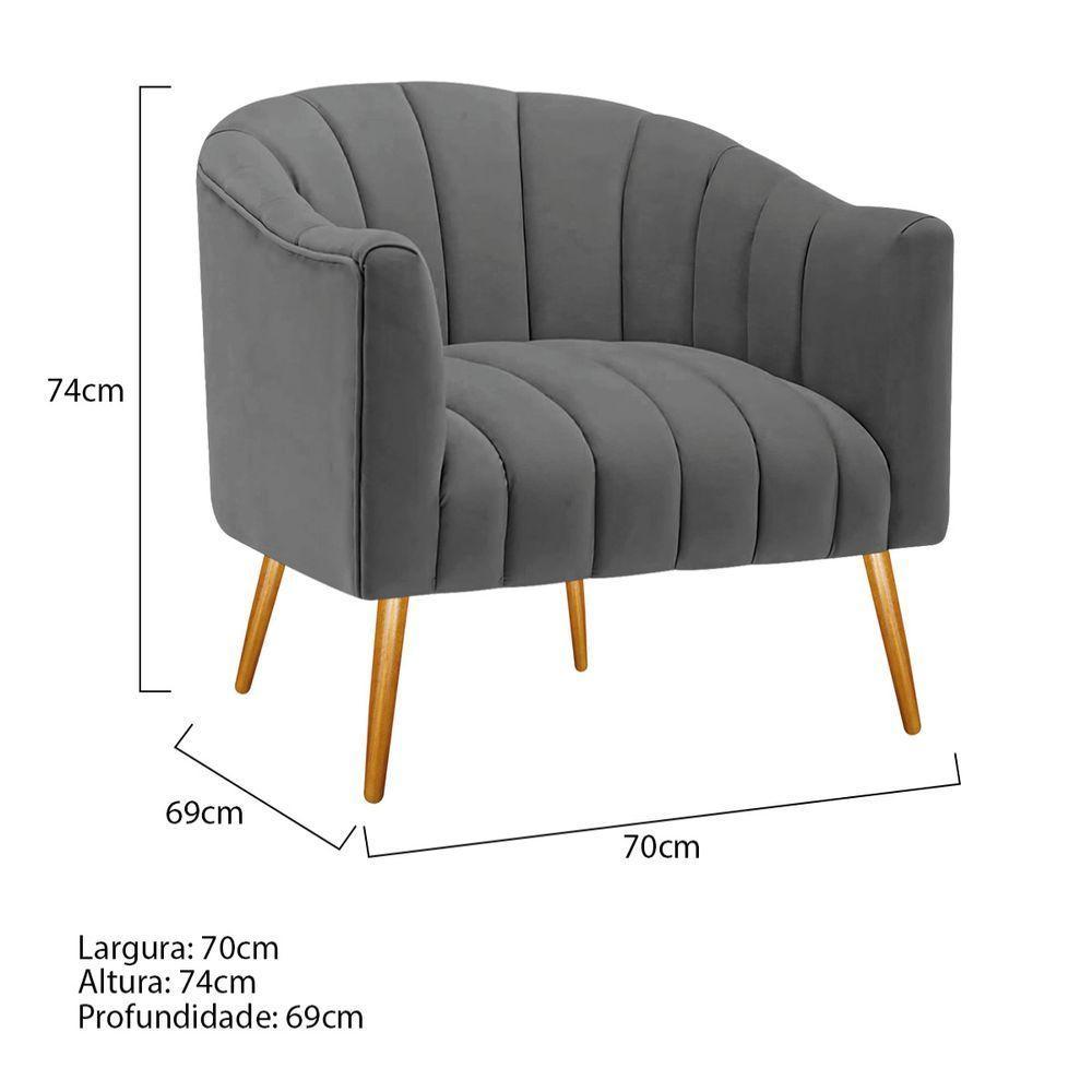 Kit 02 Poltronas Decorativas Senna Linho Cinza Escuro - 8