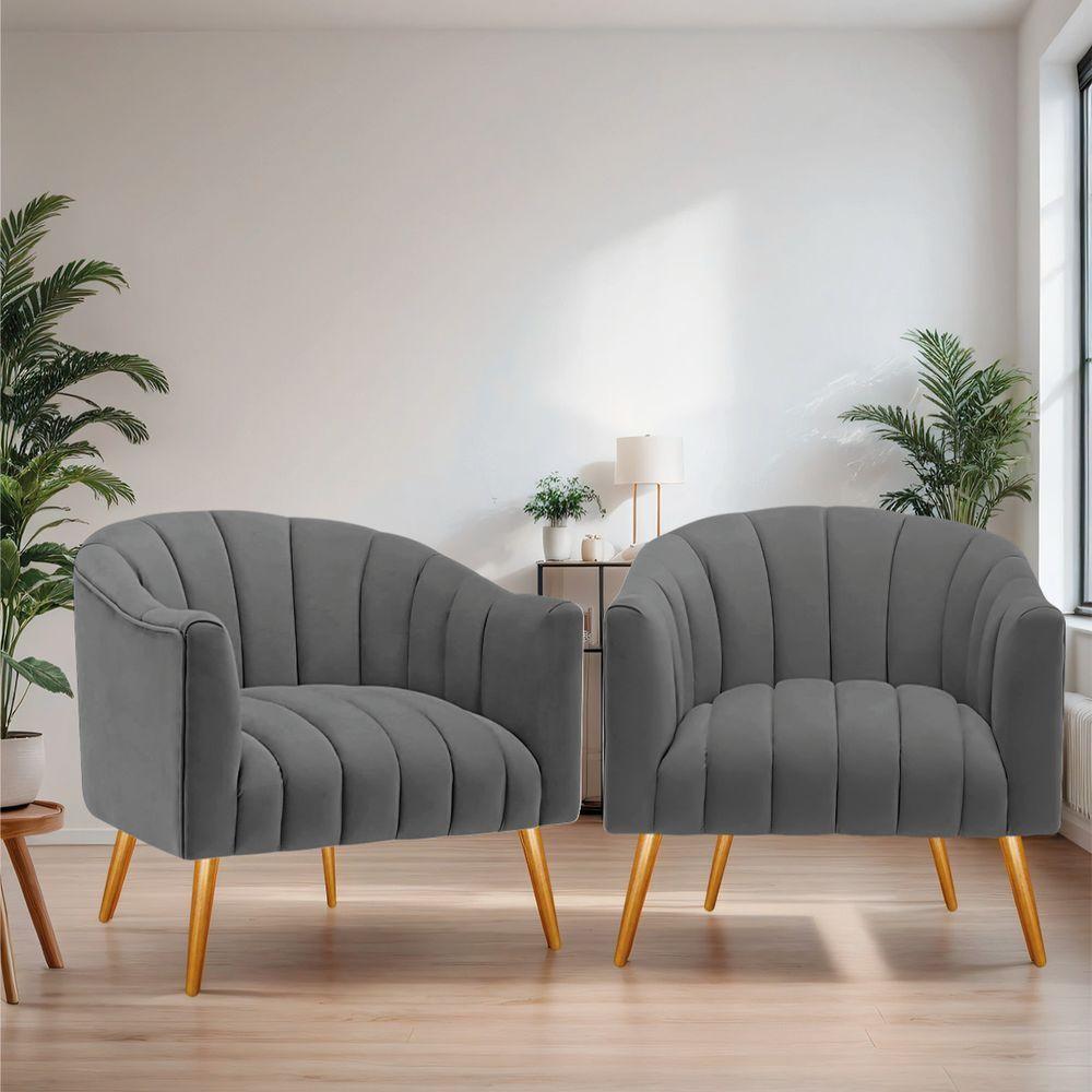 Kit 02 Poltronas Decorativas Senna Linho Cinza Escuro - 9