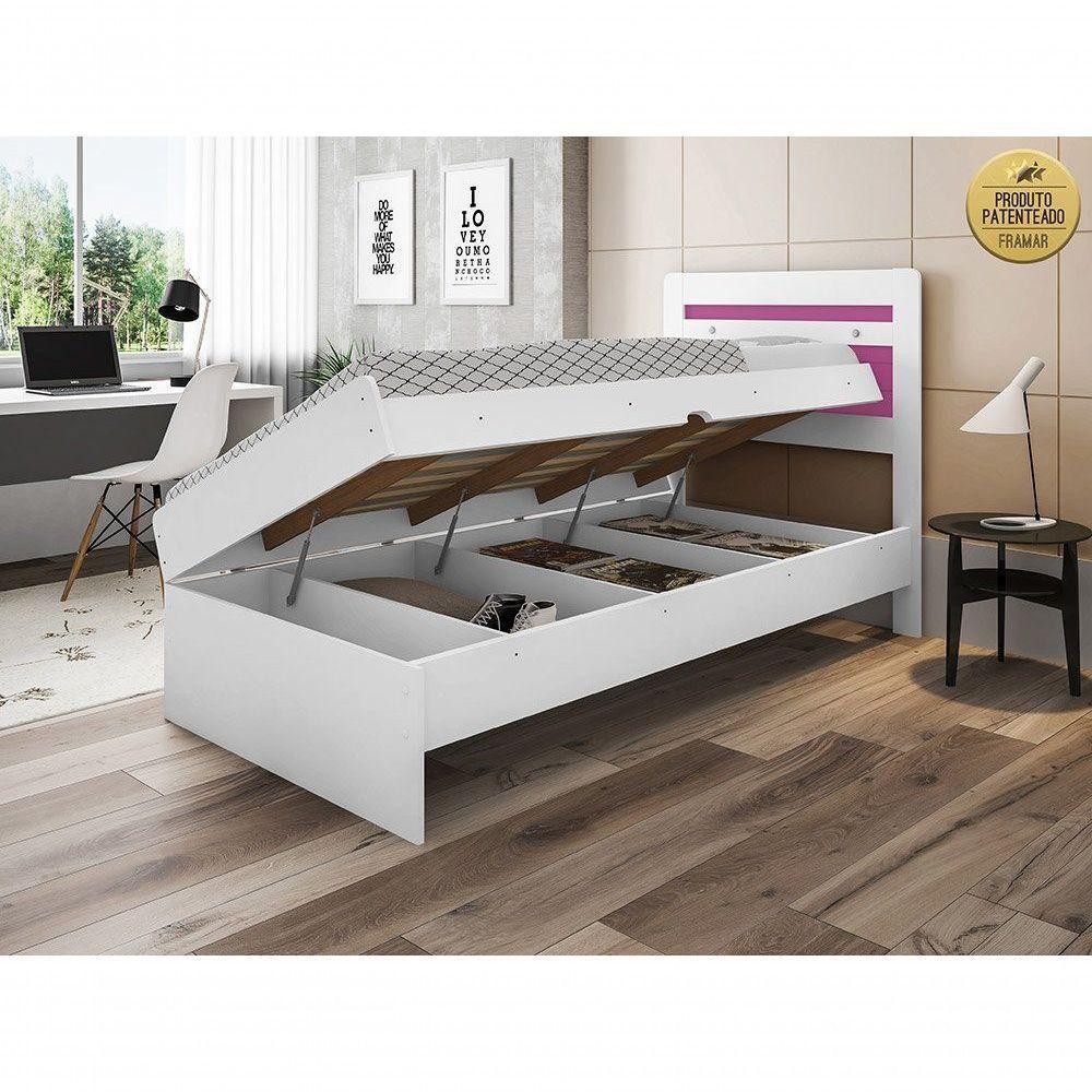 Cama Solteiro Branco rosa Com Colchão - 3